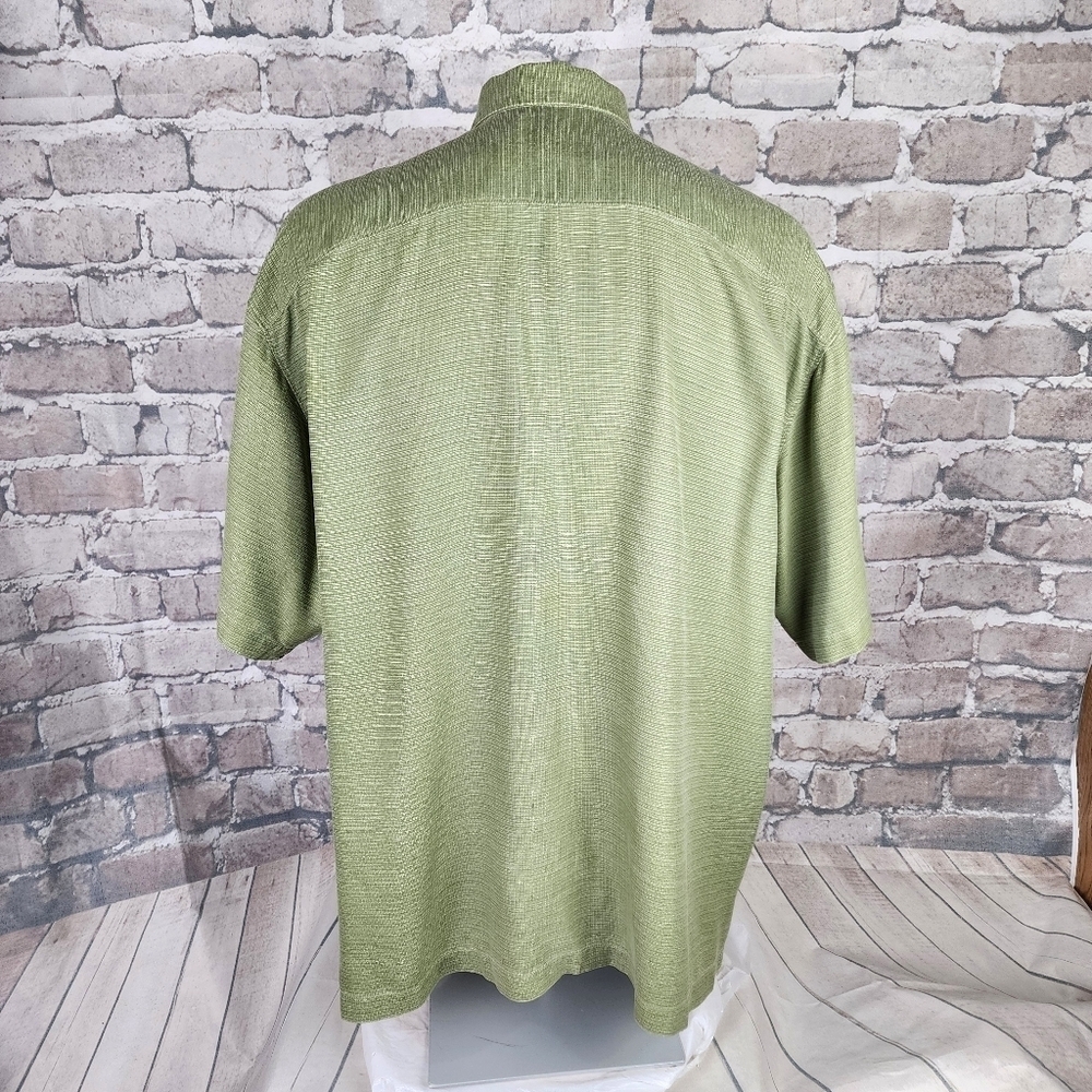Tommy Bahama Silk Hawaiian Shirt Hibiscus Flower Damask  Avocado Green XLX - Picture 10 of 16